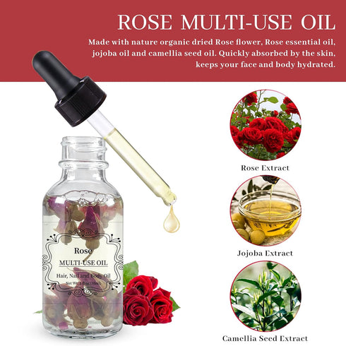 NP NATURES PHILOSOPHY Rose Multi-Use Oil, Organic Essential Oil for Face, Hair, Body, Nails - 1 Fl Oz