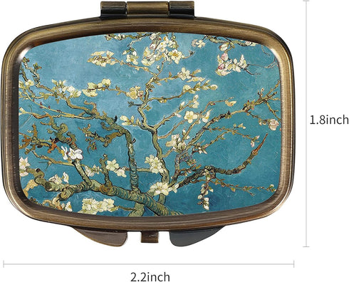 Dynippy Pill Case with Mirror, Retro Pocket 2 Compartment Medicine Case for Travel and Purse
