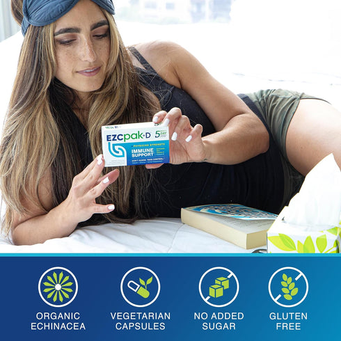 EZC Pak+D 5-Day Immune System Booster - Vitamin Support Supplement with Echinacea, Zinc, Vitamin C, & D (Pack of 2)