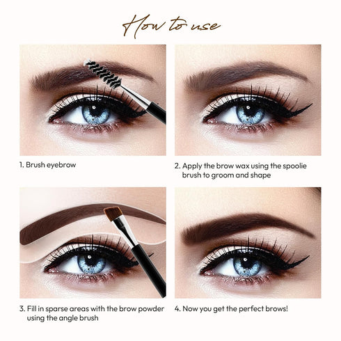 Ruby Kisses Go Brow Eyebrow Kit, Dual Shade Powder & Wax, Includes 3 Stencils for Natural Brow Look, Ideal for Sparse