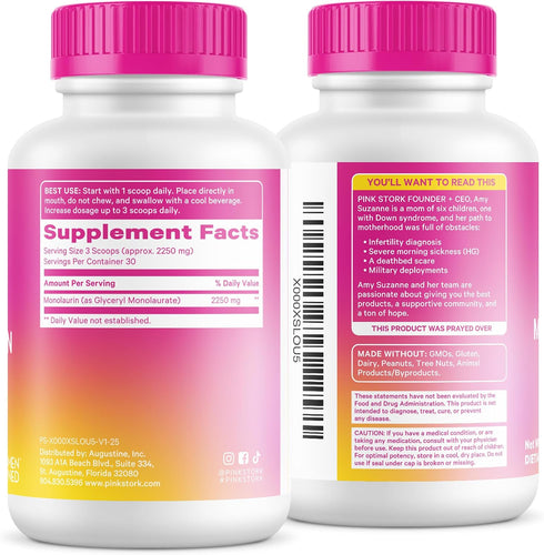Immune 226g 75 Pink Stork Monolaurin Pellets Vegan Lauric Acid & Gut Support for Women Microbial Balance, Digestive