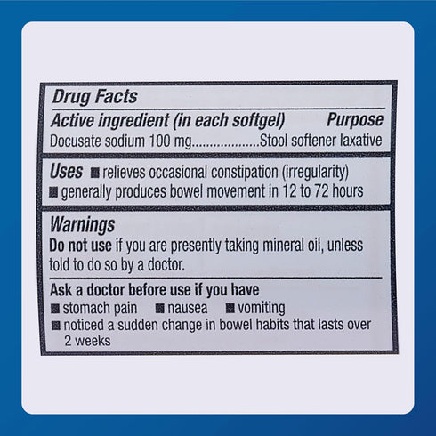 MAJOR Docusate Sodium 100 mg - Stool Softener Laxative Softgels for Constipation Relief, 100 Count (2 Pack)
