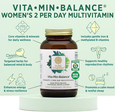 PURE SYNERGY Vita·Min·Balance - Multivitamin for Women with Iron, Organic Whole Foods for Balanced Energy and Stress