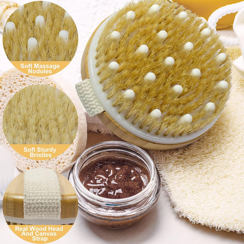 Bamboo Dry Body Brushes | Blood Circulation, Dry Skin Brush with Soft and Stiff Bristles