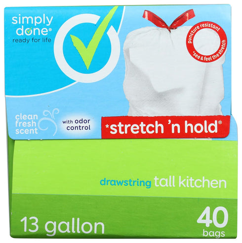 Topco Associates 13 Simply Done, Tall Kitchen Bags, Drawstring, Clean Fresh Scent, Gallon