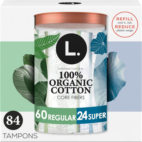 L. Cotton Tampons Regular/Super Absorbency Multipack, Contains an Organic Cotton Core, Made