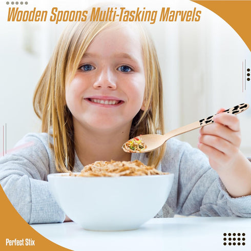 Perfect Stix Green Spoon 158-Moo-36, Wooden Cutlery Spoons with Cow Print (Pack of 36)
