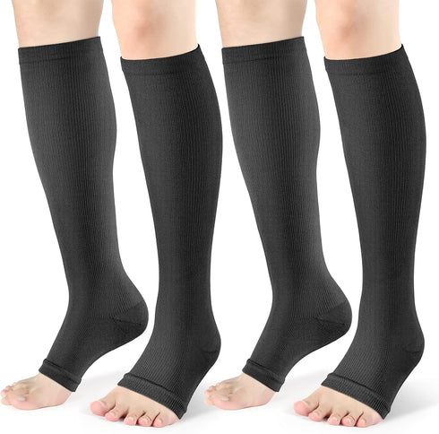 cerpite Open Toe Compression Socks Women & Men-2 Pairs 15-20 mmHg Knee