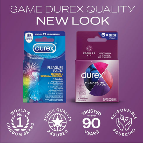 Pack, 3 Count Durex Pleasure Assorted Premium Lubricated Condoms