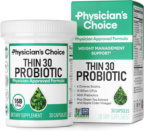 Physician's CHOICE Probiotics for Weight Management - 6 Strains, Prebiotics, Cayenne & Green Tea, 30 CT