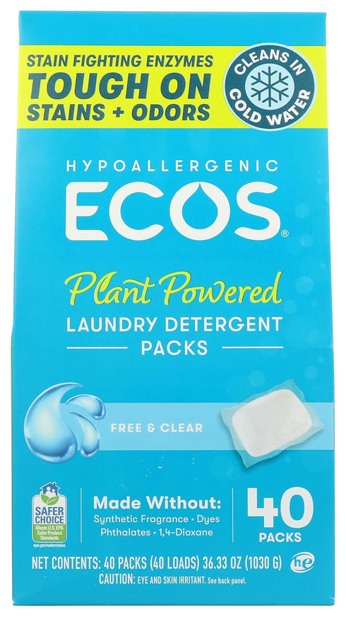 Ecos Free & Clear Laundry Detergent Packs, 36.33 OZ