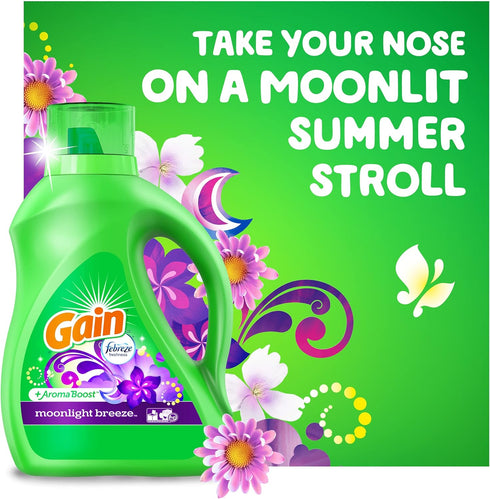 Gain + Aroma Boost Liquid Laundry Detergent, Moonlight Breeze Scent, 128 Loads, 184 fl oz
