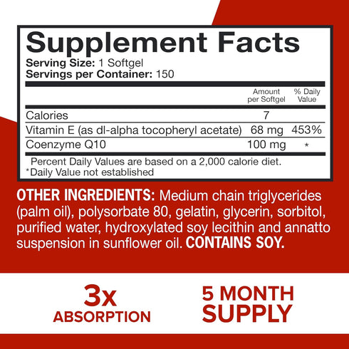 Qunol Ultra CoQ10 100mg Softgels - 3X Better Absorption Coenzyme Q10 Supplements for Vascular and Heart Health & Energy