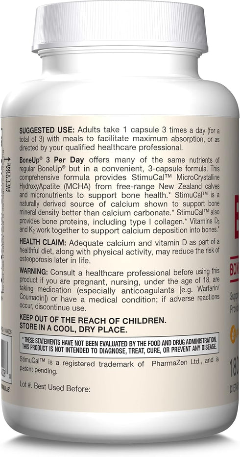 Jarrow Formulas BoneUp Three Per Day - 180 Capsules for Bone Support with Vitamin D3, K2 & 1000 mg Calcium