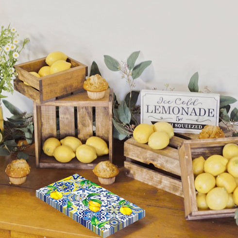 Ysqool 20 Summer Pcs Lemon Napkins, Blue and Yellow Tile Lemon Disposable Guest Towels, Fruit Napkins Decorative Paper