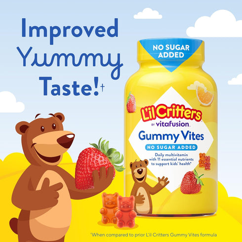 Gummy Gummy 2+ D3 Immune, 100 Gummies Lil Critters Vites No Sugar Added Daily Multivitamin for Ages Toddlers & Kids