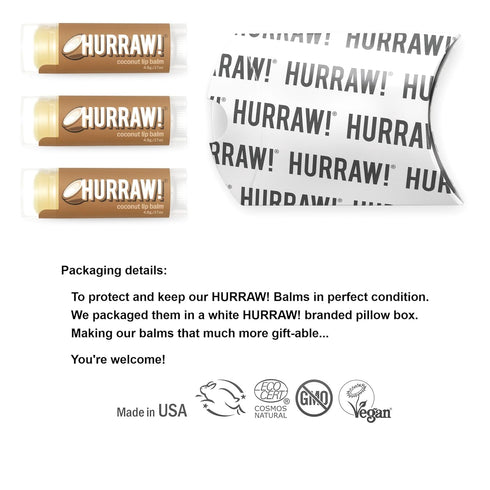 Hurraw! Coconut Lip Balm, 3 Pack, Organic, Certified Vegan, 100% Natural Ingredients