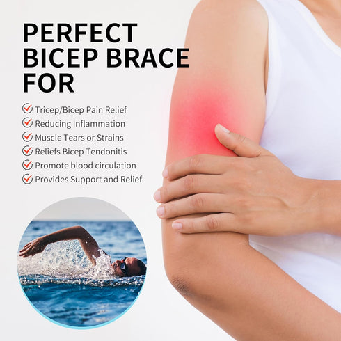 FEATOL Bicep Tendonitis Brace with 2 Gel Ice Packs, Upper Arm Brace Tricep Compression Sleeve Support for Hot & Cold