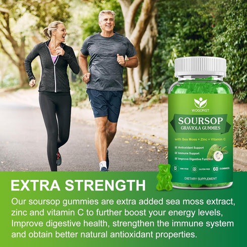 Soursop Graviola Gummies 60 Gummies - 1800mg Soursop Leaves Extract with 200mg Sea Moss for Antioxidant & Immune