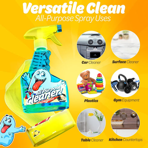 PeerBasics Gunk Getter - Spray Bottle with Microfiber Cap - All Purpose Cleaner 16oz - Lemon (2 Pack)