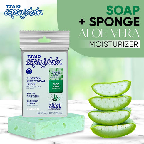 T.Taio Esponjabon Aloe Vera Soap Sponge - Gentle Shower Scrubber for Dirt & Oil Removal