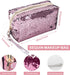Magic Sequin Travel Cosmetic Bags Reversible Glitter Makeup Organizer Bag Purse for Women(Pink)