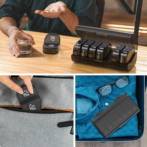 PULIV 2 Traveling Pill Organizer Times a Day, Light Proof Weekly Pill Box, AM PM Pill Container