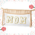 Mother's Day Cosmetic Bag, Boho Patch MOM Chenille Varsity Letter Toiletry Bag, Clear Waterproof Travel Purse