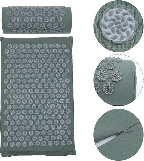 Set 2pcs CLISPEED Shiatsu Massage Mat and Pillow Acupressure Relief Cushions with Carrying Bag for Back and Neck