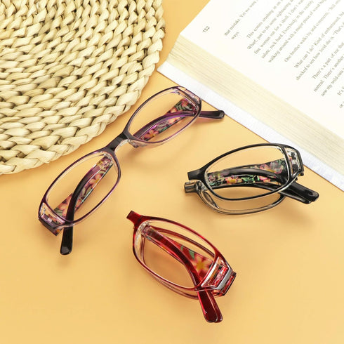 VisionGlobal 3 Pair Reading Glasses, Foldable Readers with Blue Light Blocking Lens, Compact Folding Glasses (3 Color,