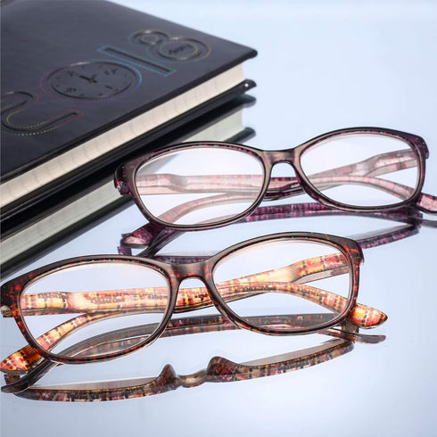 EYEGUARD 2 Pairs Reading Glasses for Women, Ultra Clear Spring Hinge Readers, +3.00