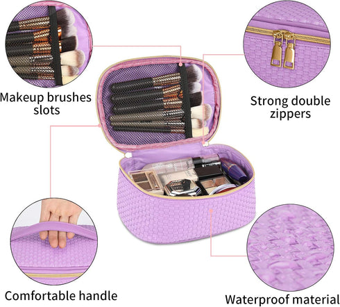 KTMOUW Makeup Bag 3 Pcs Waterproof Cosmetic Bag Set Portable Travel Cosmetic Bag Multifunction Organizer Storage Bag Weave Toiletry Bag for Women, Purple