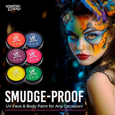 Water Activated UV Black Light Face and Body Paint, 6 Color Pack for Costume, Halloween, Club Makeup