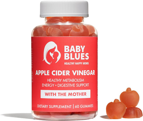 Baby Blues Apple Cider Vinegar Gummies, Vegan Non-GMO Gluten-Free Postpartum Supplement with Vitamin B-6 & B12, 60