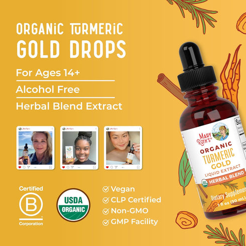 MaryRuth Organics Turmeric Gold Liquid Drops | Herbal Blend with Turmeric Curcumin, Black Pepper & Ginger Root (1oz)