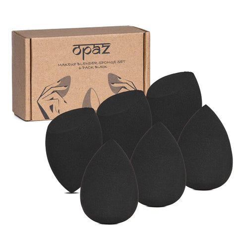 Opaz 6 Pcs Edgeless Black Makeup Sponge Blender Set Non-latex Beauty Applicator Sponges for Liquid, Cream, and Powder