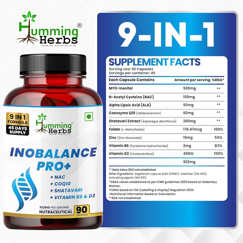 Humming CoQ10, B6 D3, 922 90 (45 Herbs INOBALANCE PRO+ Myo-Inositol with NAC, Shatavari, Zinc, Vitamin & mg per Serving