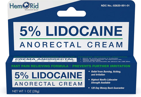 Maximum Strength Lidocaine Cream for Pain Relief, Fast-Acting Hemorrhoid Treatment with 5% Lidocaine