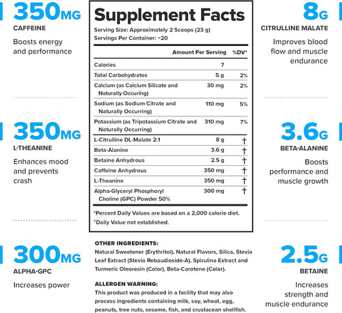 LEGION All Natural Nitric Oxide Preworkout Drink - Boost Energy, Creatine Free, Naturally Sweetened, Beta Alanine,