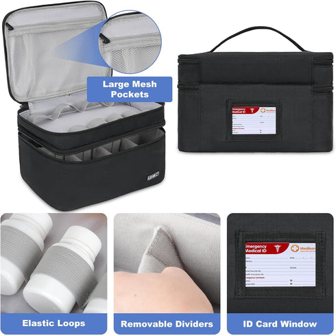 LEFORZ Medicine Storage Bag,Double Layers Pill Bottle Organizer Bag Empty with Lockable Zipper&Adjustable