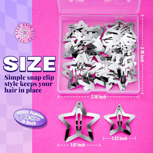 YGDZ 30 PCS Star Hair Clips, 1.22" 20 PCS Star Y2K Hair Accessories, 10 PCS 1.61" Silver Star Clips for Girls Women, Rave Accessories, Non Slip Star Barrettes, Metal Star Snap Hair Clips