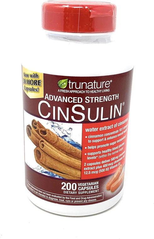 trunature Advanced Strength CinSulin 500mg - 200 Vegetarian Capsules (2 Pack)