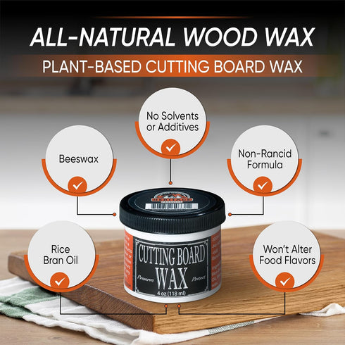 Heritage Products All Natural Plant Based Cutting Board Wax, 4 oz for Butcher Block, Chopping Block, Charcuterie Board
