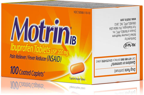 Motrin IB, Ibuprofen 200mg Tablets for Fever, Muscle Aches, Headache & Back Pain Relief, 100 ct