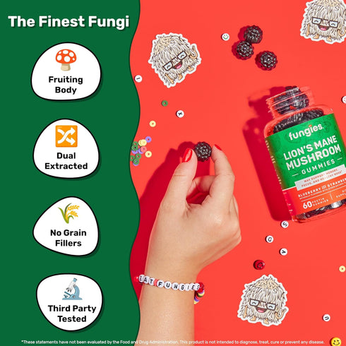 Lion's Mane Mushroom Gummies, Blueberry & Strawberry, 60 Servings, Brain Fog Focus Memory Mood Supplement