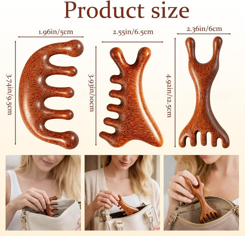 Ujukoxc 3-Piece Set Wooden Scalp Massager, for Stress Relief and Scalp Care, Portable Head Massage Tool with Wooden