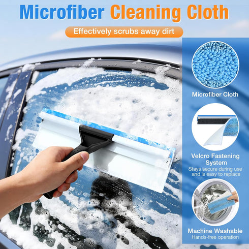 SOBONNE Tool,13.8",Blue Window Squeegee for Home Window Cleaning Squeegee and Microfiber Window Scrubber, Glass