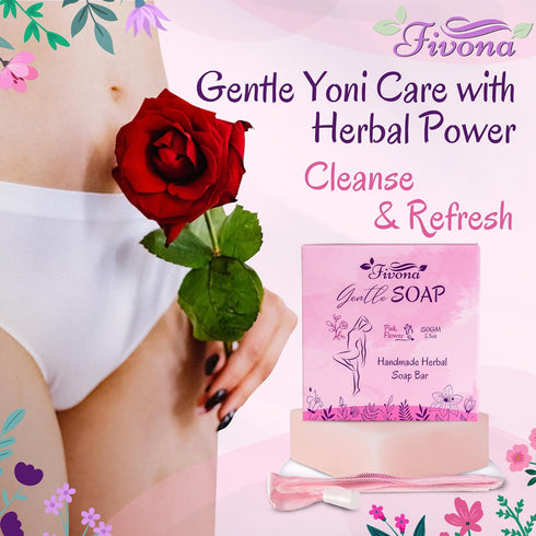 Set 3 3 5.3 oz FIVONA Pink Yoni Soap Bar of - Gentle Feminine Wash & Body Cleansing Bars, Herbal Soap with Natural