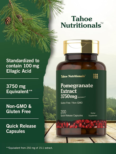 Pomegranate Extract, 200 Capsules, 3750 mg, Non-GMO, Gluten Free Supplement