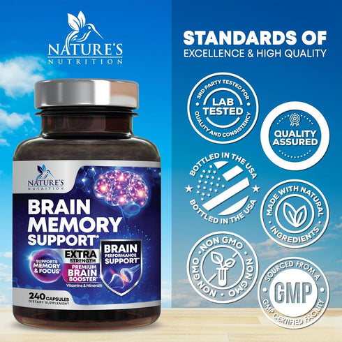 Nootropic Brain Supplements for Memory & Focus - 40 Nootropics & Vitamins for Clarity, Concentration - 240 Capsules